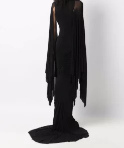 Rick Owens Robe Longue à Manches Drapées 09 BLACK -Rick Owens Soldes 17552263 36531400 600