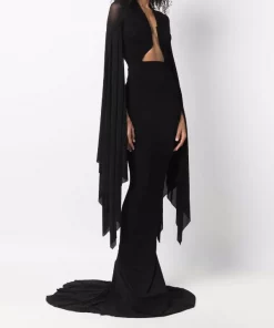 Rick Owens Robe Longue à Manches Drapées 09 BLACK -Rick Owens Soldes 17552263 36531407 600