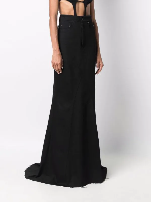 ( Nouvelle Collection ) Rick Owens Jupe évasée En Jean à Taille Haute 09 BLACK 5 ( Nouvelle Collection ) Rick Owens Jupe évasée En Jean à Taille Haute 09 BLACK – Image 3