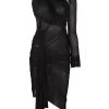 ( Nouvelle Collection ) Rick Owens Robe Mi-longue Froncée à Découpes 09 BLACK -Rick Owens Soldes 17571719 39302705 600