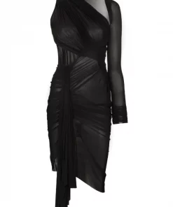 ( Nouvelle Collection ) Rick Owens Robe Mi-longue Froncée à Découpes 09 BLACK