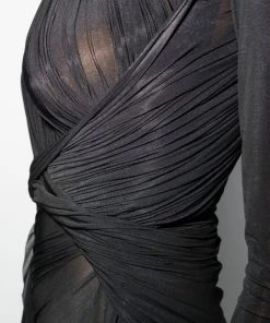 ( Nouvelle Collection ) Rick Owens Robe Mi-longue Froncée à Découpes 09 BLACK -Rick Owens Soldes 17571719 39302707 600