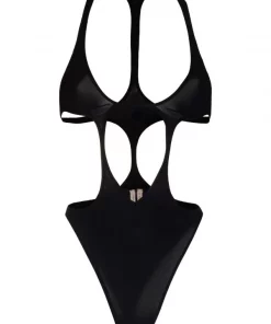( Nouvelle Collection ) Rick Owens 09 BLACK Maillot De Bain Fog Swimmer à Découpes Femme