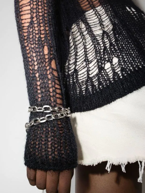 ( Nouvelle Collection ) Rick Owens Haut En Maille Ajourée à Col Rond 09 BLACK 6 ( Nouvelle Collection ) Rick Owens Haut En Maille Ajourée à Col Rond 09 BLACK – Image 4