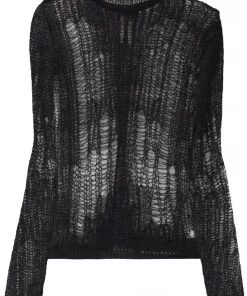 ( Nouvelle Collection ) Rick Owens Haut En Maille Ajourée à Col Rond 09 BLACK