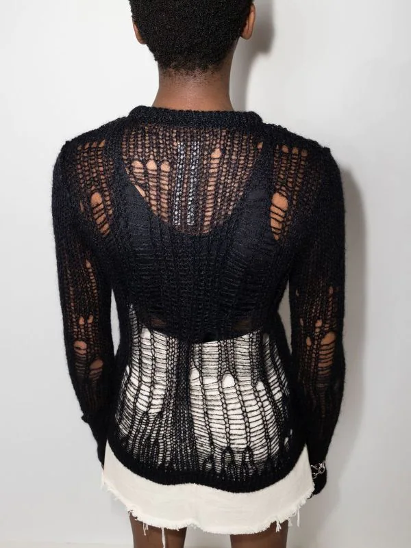 ( Nouvelle Collection ) Rick Owens Haut En Maille Ajourée à Col Rond 09 BLACK 5 ( Nouvelle Collection ) Rick Owens Haut En Maille Ajourée à Col Rond 09 BLACK – Image 3