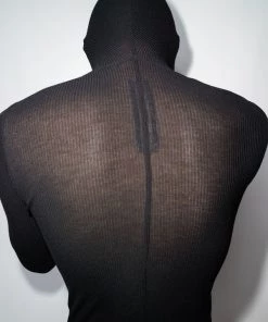 ( Nouvelle Collection ) Rick Owens 09 BLACK Hoodie Nervuré à Effet De Transparence Homme -Rick Owens Soldes 17595933 37777578 600