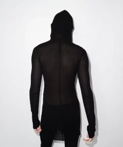 ( Nouvelle Collection ) Rick Owens 09 BLACK Hoodie Nervuré à Effet De Transparence Homme -Rick Owens Soldes 17595933 37779580 600
