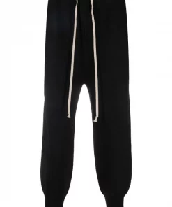 ( Nouvelle Collection ) Rick Owens 09 BLACK Pantalon De Jogging En Cachemire à Taille à Lien De Resserrage Homme