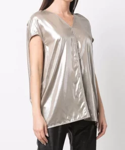 ( Nouvelle Collection ) Rick Owens 98 WARM SILVER T-shirt Island Métallisé Femme -Rick Owens Soldes 17705980 37736910 600