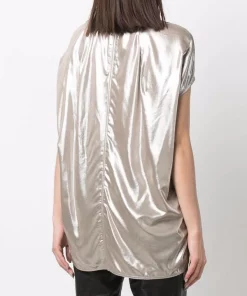 ( Nouvelle Collection ) Rick Owens 98 WARM SILVER T-shirt Island Métallisé Femme -Rick Owens Soldes 17705980 37737147 600