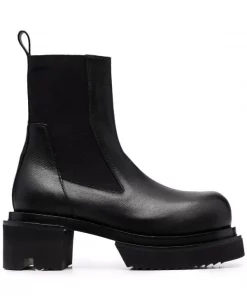( Nouvelle Collection ) Rick Owens 09 BLACK Bottes Beatle Ballast En Cuir Homme
