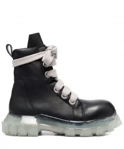 ( Nouvelle Collection ) Rick Owens 90 BLACK/CLEAR Bottines Lacées à Semelle épaisse Homme