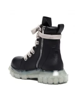 ( Nouvelle Collection ) Rick Owens 90 BLACK/CLEAR Bottines Lacées à Semelle épaisse Homme -Rick Owens Soldes 17706836 37691942 600