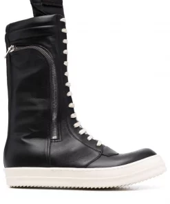 Rick Owens Baskets Montantes Cargo Basket En Cuir 91 BLACK/MILK