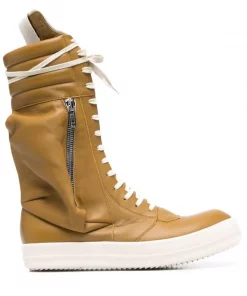 ( Nouvelle Collection ) Rick Owens Bottes Lacées à Détails De Zips 721 SULPHATE/MILK