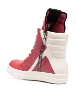 ( Nouvelle Collection ) Rick Owens 73111 CARNELIAN/MILK/MILK Baskets Montantes Geobasket En Cuir Homme -Rick Owens Soldes 17708118 37377810 600