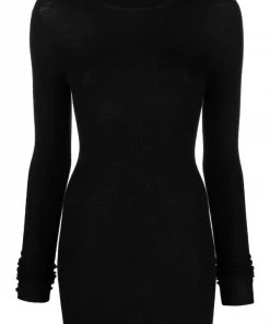 ( Nouvelle Collection ) Rick Owens Pull En Maille Nervurée 09 BLACK