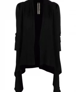 ( Nouvelle Collection ) Rick Owens 09 BLACK Cardigan Drapé à Découpes Femme