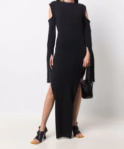 ( Nouvelle Collection ) Rick Owens Robe Longue à Manches Fendues 09 BLACK -Rick Owens Soldes 17709724 37742696 600
