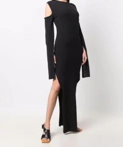 ( Nouvelle Collection ) Rick Owens Robe Longue à Manches Fendues 09 BLACK -Rick Owens Soldes 17709724 37746151 600