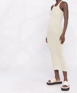 ( Nouvelle Collection ) Rick Owens 32 VANILLA Robe-débardeur En Maille Nervurée Femme -Rick Owens Soldes 17711013 37393133 600