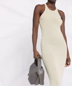 ( Nouvelle Collection ) Rick Owens 32 VANILLA Robe-débardeur En Maille Nervurée Femme -Rick Owens Soldes 17711013 37393134 600