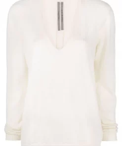 ( Nouvelle Collection ) Rick Owens 21 NATURAL Pull En Maille Fine à Col V Femme