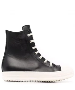 ( Nouvelle Collection ) Rick Owens Baskets Montantes En Cuir 9111 BLACK/MILK/MILK