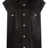 ( Nouvelle Collection ) Rick Owens 09 BLACK Gilet En Cuir à Mancherons Femme -Rick Owens Soldes 17745181 37293964 600