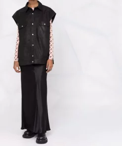 ( Nouvelle Collection ) Rick Owens 09 BLACK Gilet En Cuir à Mancherons Femme -Rick Owens Soldes 17745181 37294786 600