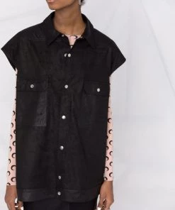 ( Nouvelle Collection ) Rick Owens 09 BLACK Gilet En Cuir à Mancherons Femme -Rick Owens Soldes 17745181 37294787 600