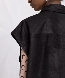 ( Nouvelle Collection ) Rick Owens 09 BLACK Gilet En Cuir à Mancherons Femme -Rick Owens Soldes 17745181 37295198 600