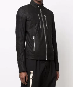 ( Nouvelle Collection ) Rick Owens 09 BLACK Veste En Cuir à Fermeture Zippée Homme -Rick Owens Soldes 17745292 37261858 600