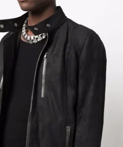 ( Nouvelle Collection ) Rick Owens 09 BLACK Veste En Cuir à Fermeture Zippée Homme -Rick Owens Soldes 17745292 37262342 600