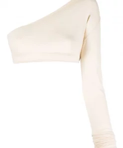 ( Nouvelle Collection ) Rick Owens 21 NATURAL Haut Crop à Design à Une épaule Femme