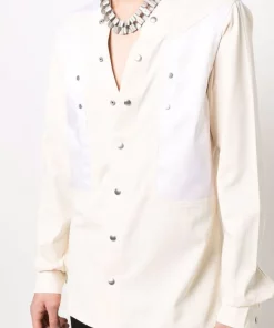 ( Nouvelle Collection ) Rick Owens Chemise à Design à Empiècements 21110 WHITE -Rick Owens Soldes 17752750 37317769 600