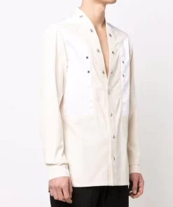 ( Nouvelle Collection ) Rick Owens Chemise à Design à Empiècements 21110 WHITE -Rick Owens Soldes 17752750 37317770 600