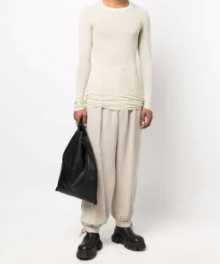 ( Nouvelle Collection ) Rick Owens T-shirt Fogachine Nervuré à Manches Longues 32 VANILLA -Rick Owens Soldes 17754070 37300398 600