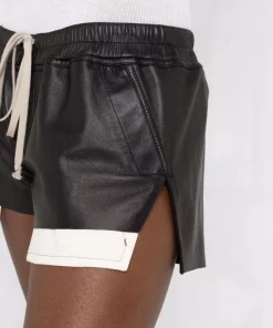 Rick Owens 09 BLACK Short En Cuir à Lien De Resserrage Femme -Rick Owens Soldes 17763196 37382038 600