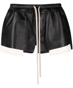 Rick Owens 09 BLACK Short En Cuir à Lien De Resserrage Femme