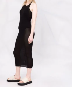 ( Nouvelle Collection ) Rick Owens 09 BLACK Robe-débardeur Nervurée Femme -Rick Owens Soldes 17765471 37349583 600