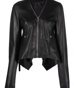 ( Nouvelle Collection ) Rick Owens Veste En Cuir à Ourlet Asymétrique 09 BLACK