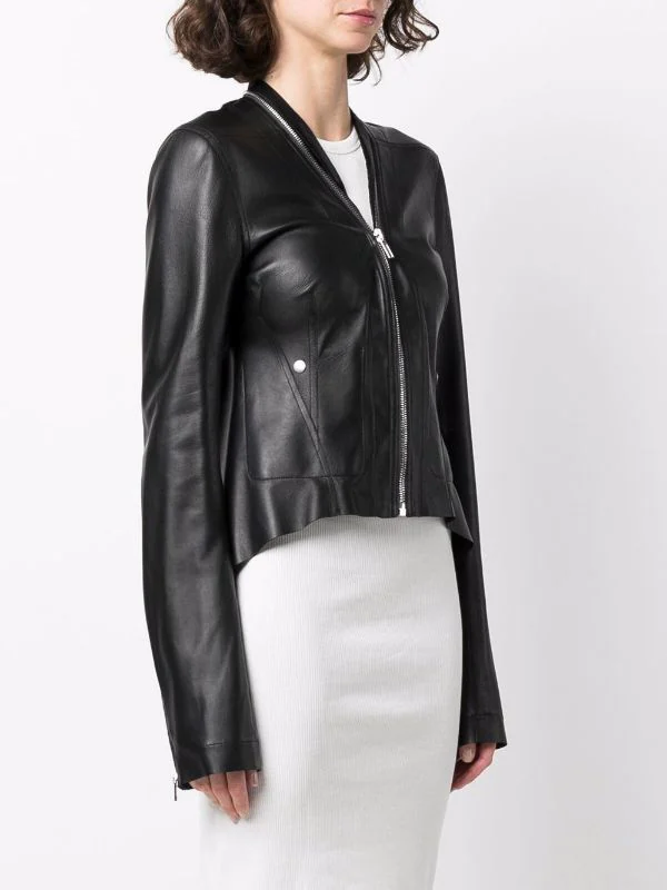 ( Nouvelle Collection ) Rick Owens Veste En Cuir à Ourlet Asymétrique 09 BLACK 5 ( Nouvelle Collection ) Rick Owens Veste En Cuir à Ourlet Asymétrique 09 BLACK – Image 3