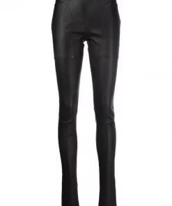 ( Nouvelle Collection ) Rick Owens Legging En Cuir à Empiècements 09 BLACK