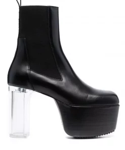 ( Nouvelle Collection ) Rick Owens BLACK Bottines à Talon Transparent Homme