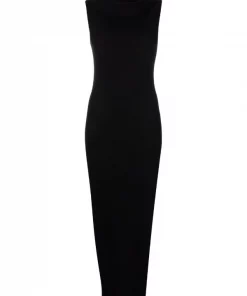 ( Nouvelle Collection ) Rick Owens Robe Nervurée En Laine à Fentes 09 BLACK