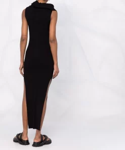 ( Nouvelle Collection ) Rick Owens Robe Nervurée En Laine à Fentes 09 BLACK -Rick Owens Soldes 17814601 37671004 600