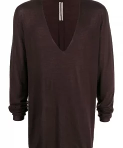 ( Nouvelle Collection ) Rick Owens Pull En Maille Fine à Col V Profond 64 OXBLOOD