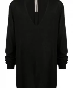 ( Nouvelle Collection ) Rick Owens 09 BLACK Pull En Maille Fine à Col V Profond Homme
